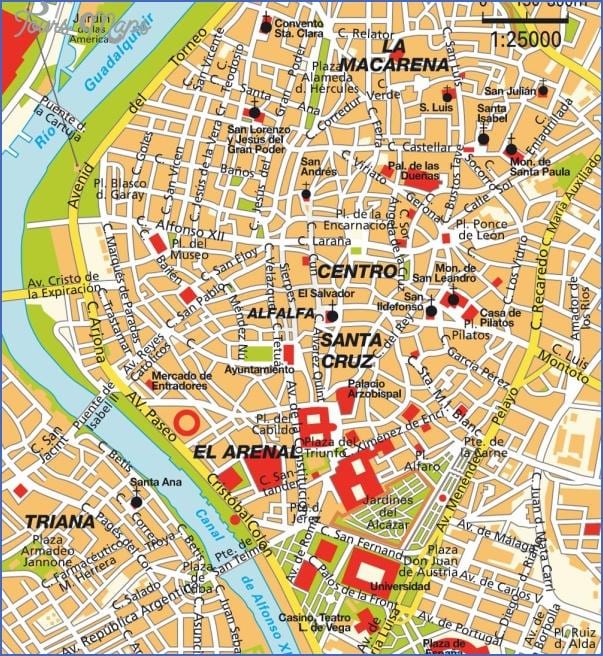 செவில்லி, ஸ்பெயின் வரைபடம் tourist attractions